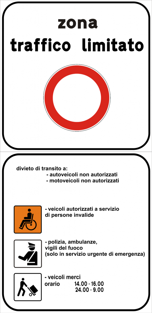 ZTL (zona traffico limitato) sign in Italy - important to know when driving in Italy